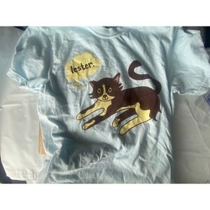 Comfort Colors Cat Lester Graphic T Shirt Light Blue Short Sleeve Cotton Youth 8